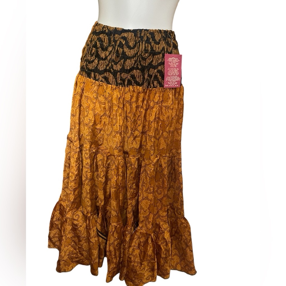 Handmade in India Chic Orange Patterned Maxi Skirt